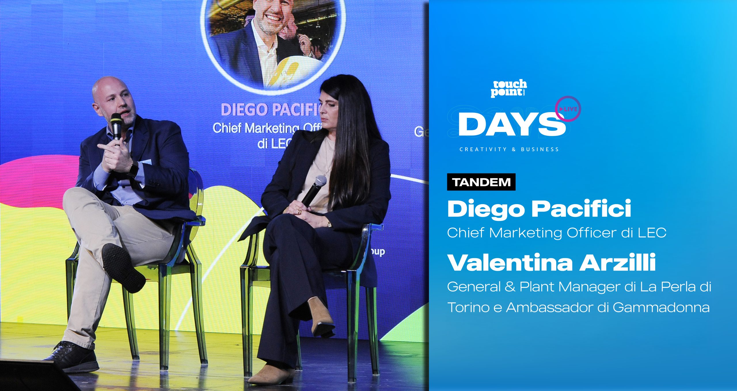 Touchpoint Days identity 2026. Tandem Identità golose: Valentina Arzilli e Diego Pacifici, Chief Marketing Officer di LEC